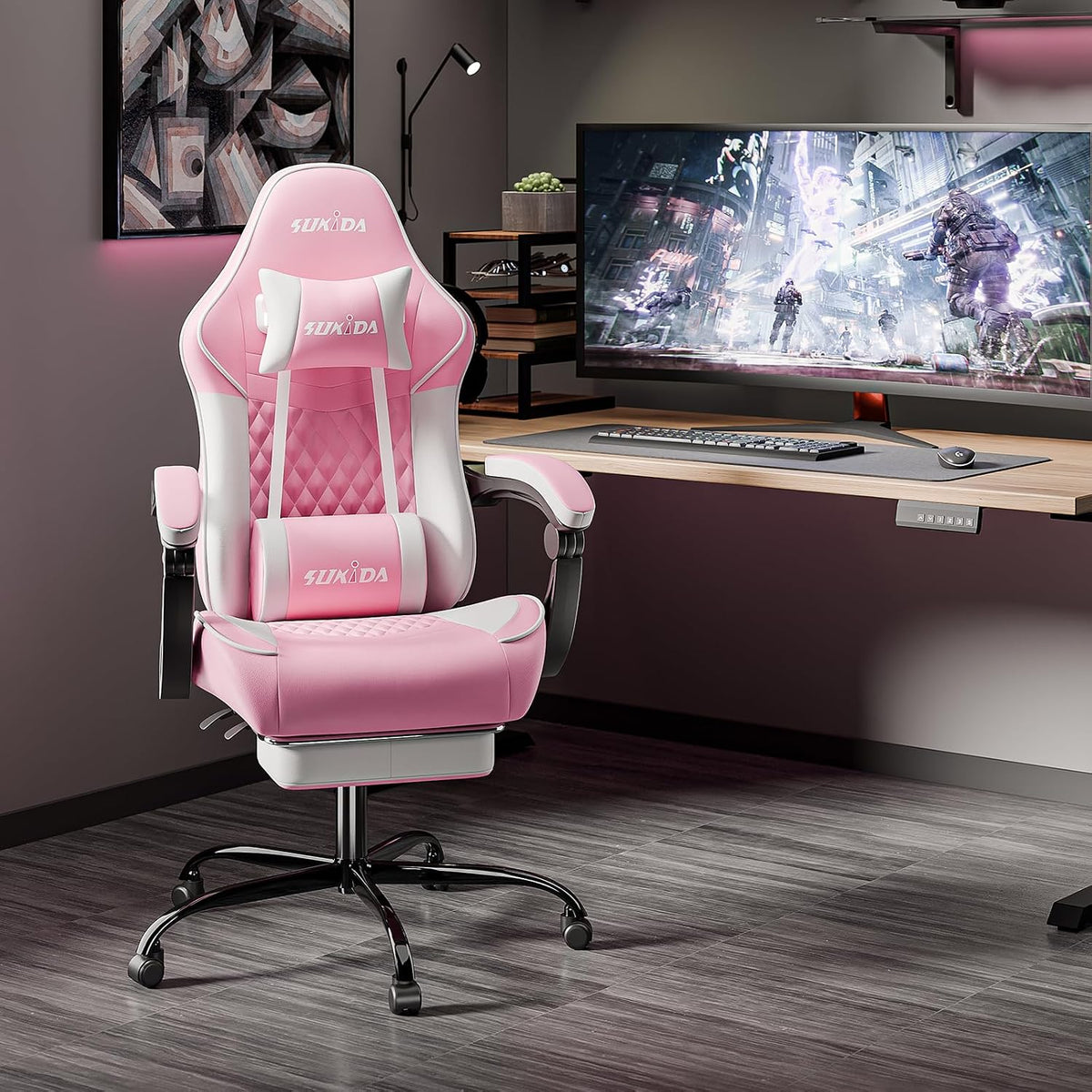 Ergonomic Video Gamer Chairs Gaming Computer Chairs Gamer Chairs for Adults Massage Lumbar Support Swivel Height Adjustable Headrest Backrest
