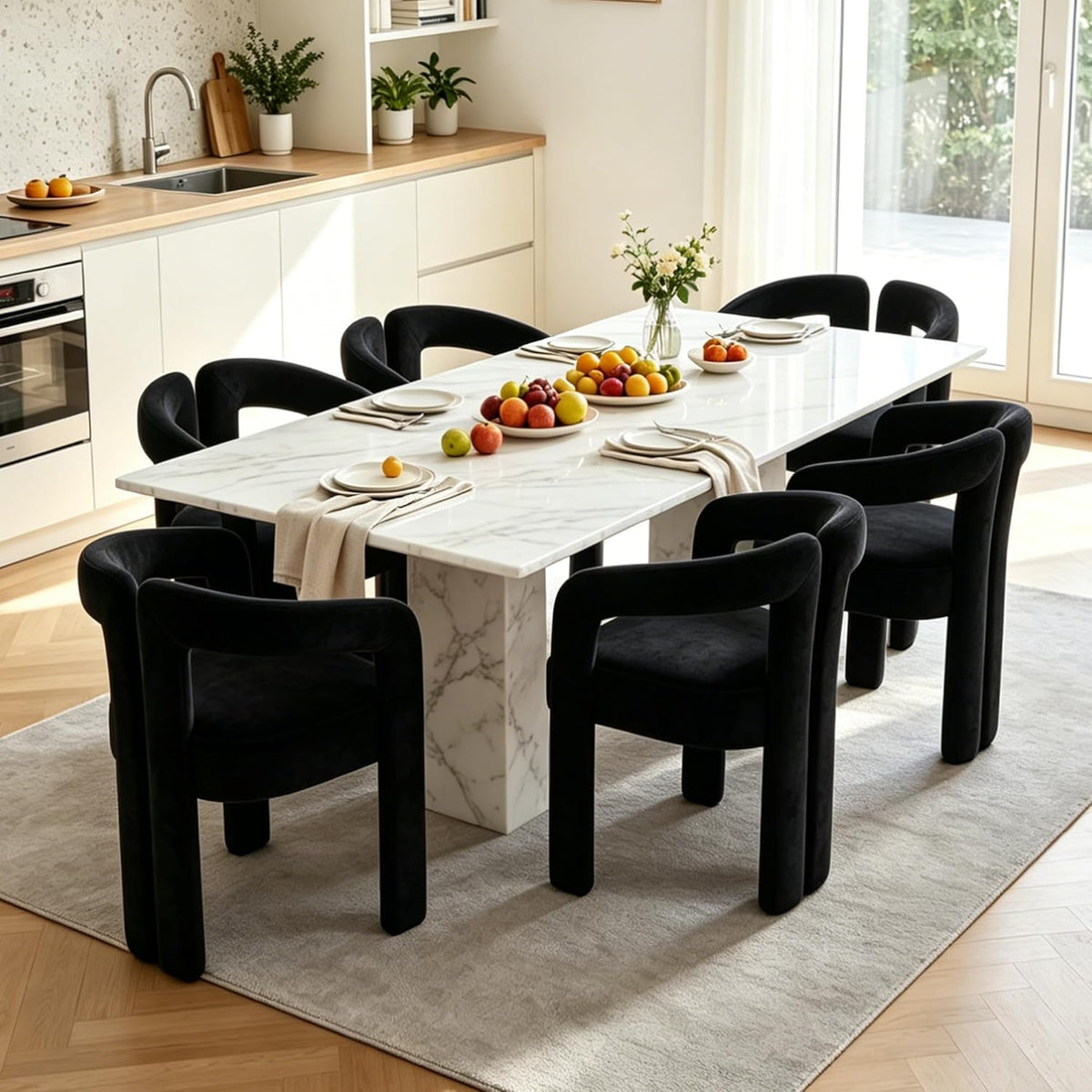 Fabric Barrel Side Chairs, Modern Designed Upholstered Fabric Accent/Dining Chair, Kitchen Armchair for Living Room Dining Room Bedroom (Black-1, Set of 4)