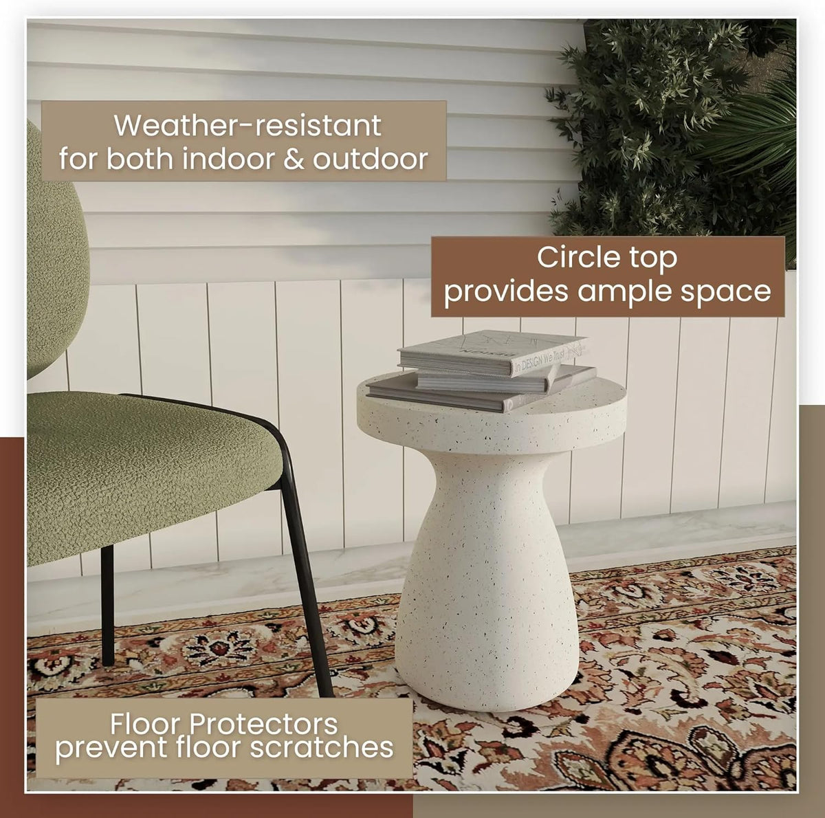 LeisureMod Wisp 16" Modern Wide Round Fiberstone Hourglass Design Side Table - Stylish Accent End Table