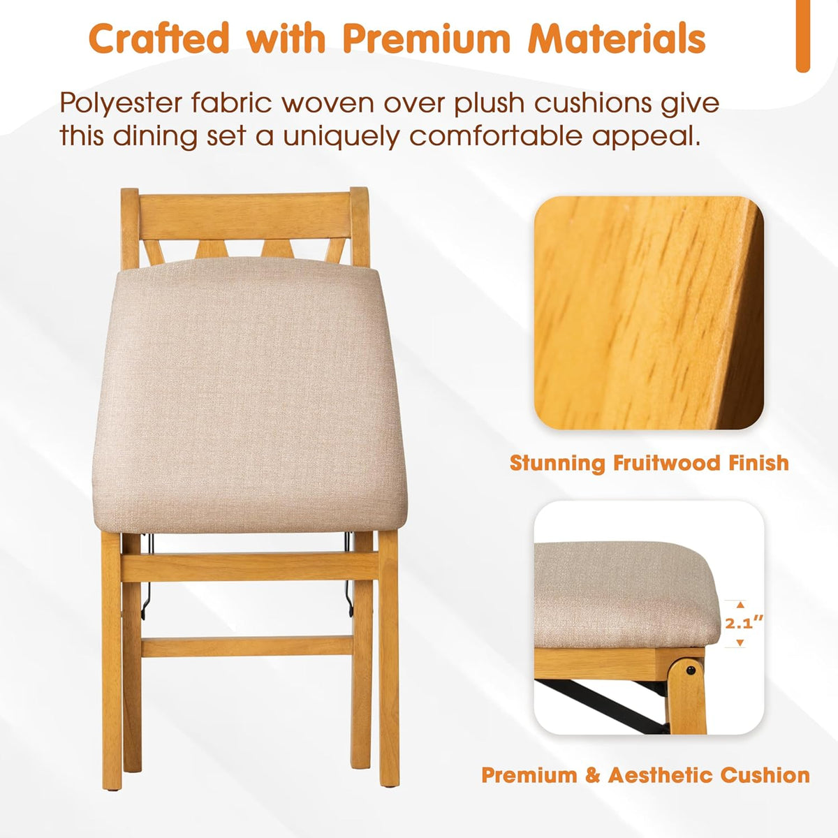 East West Furniture - PNC-OAK-03, A Solid Wood Plano Folding Dining Room Chairs with PU Leather Seat, 3-X Back Design, No Assembly Required, Set of 2, Oak Wood Finish