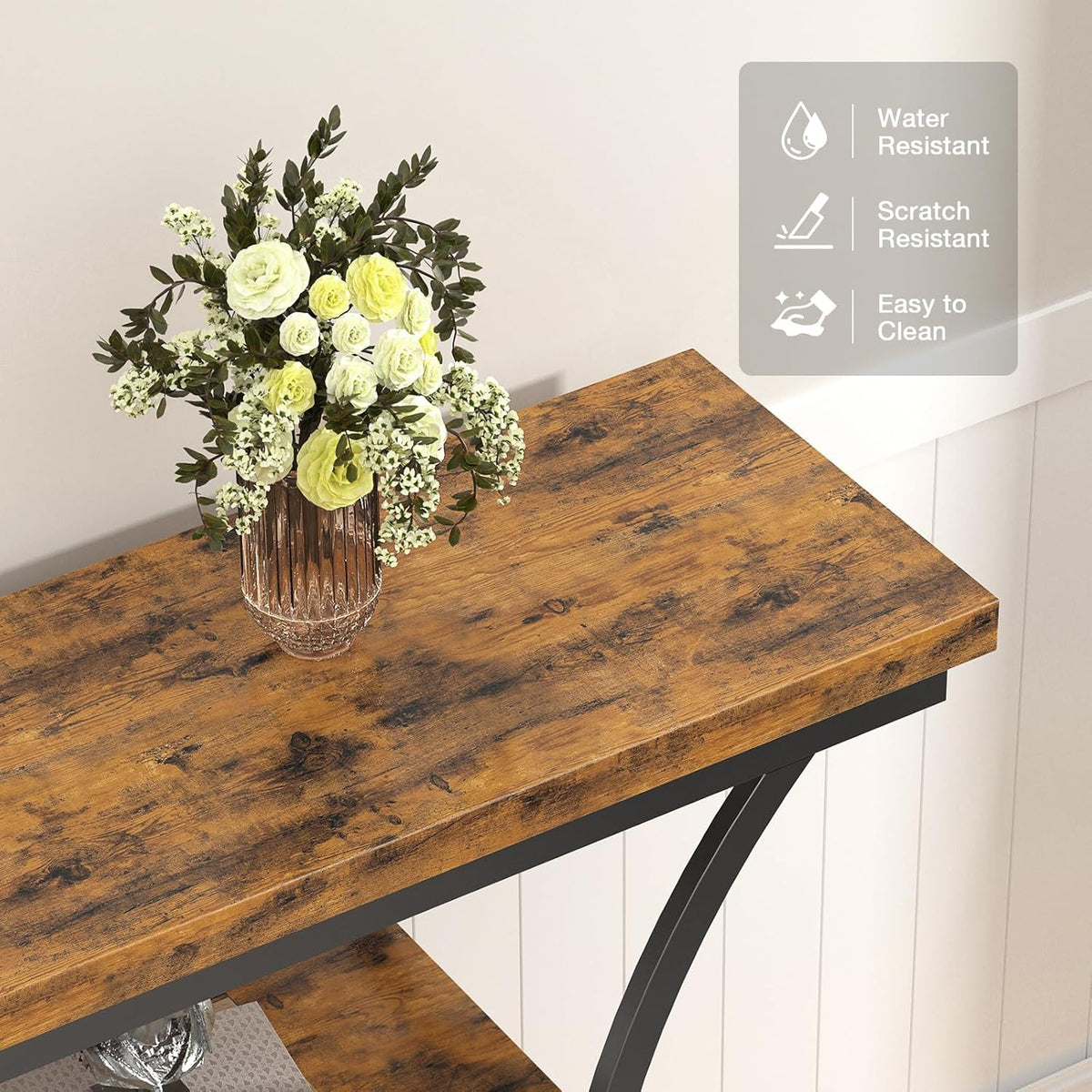 41.3'' Industrial Sofa Table with 4 Tier Storage Shelves, Narrow Long Console Table Entryway Table with Curved Metal Frame, Rustic Wood Accent Table for Hallway, Foyer, Rustic Brown