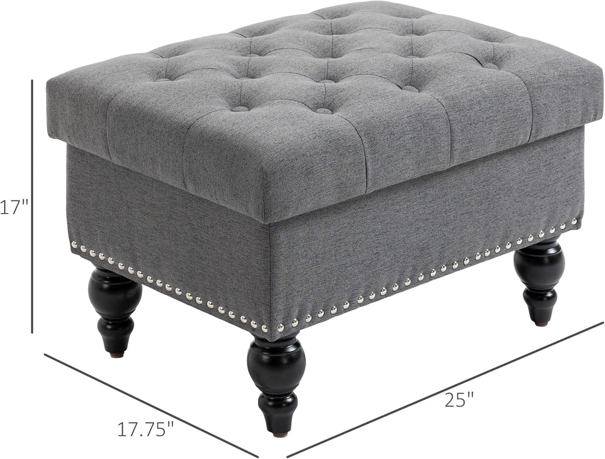 Versatile Upholstered Storage Ottoman with Tufted Lid and Nailhead Trim for Living Room, Bedroom or Entryway