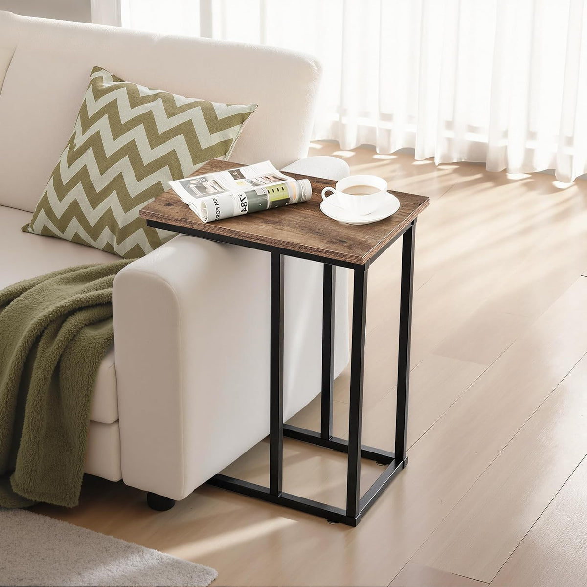 VECELO C Shaped End Side Table for Sofa Couch and Bed Snack TV Tray for Living Room Bedroom, 1 PCS Grey