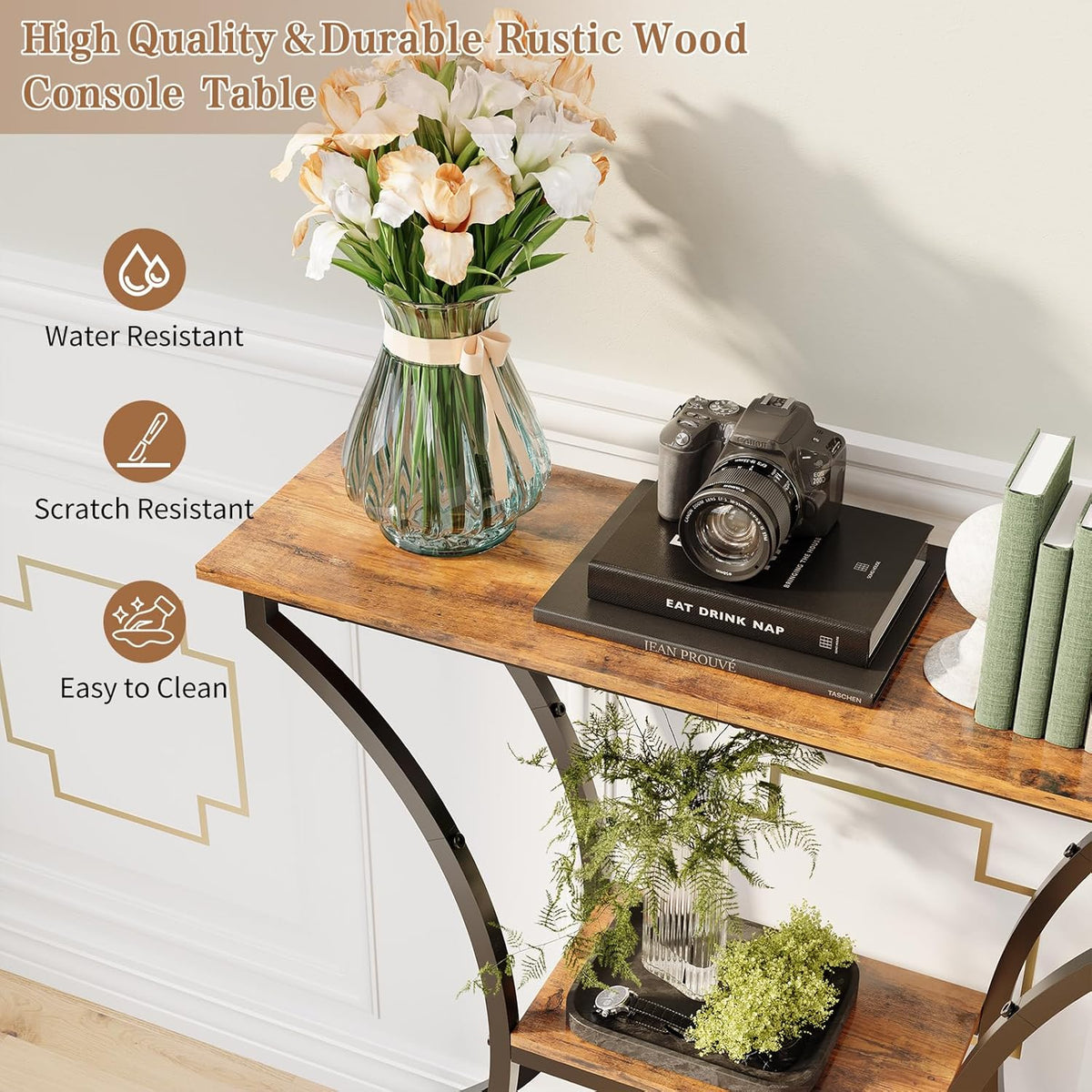 HavenlyYouth Narrow Console Table for Entryway, Industrial 3-Tier Sofa Table Behind Couch, 29.5" Height TV Stand with Storage Shelves for Living Room, Hallway, Entrance, Foyer, Rustic Brown