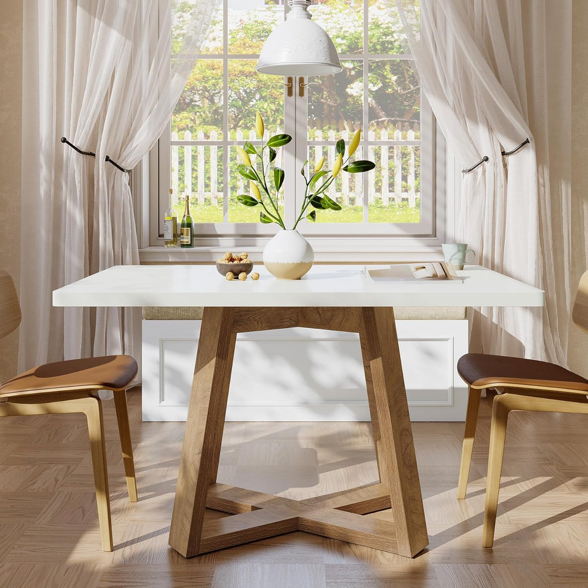 Tribesigns 47-Inch Dining Table for 4 People, Modern Kitchen Table with Wooden Legs, Dinner Table for Kitchen, Dining Room, Small Space, White and Brown