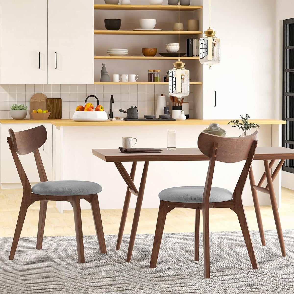 KOTEK Dining Chairs Set of 4, Mid Century Modern Kitchen Chairs with Rubber Wood Legs, Cushioned Seat, Curved Backrest, Wooden Side Chairs for Dining Room, Living Room