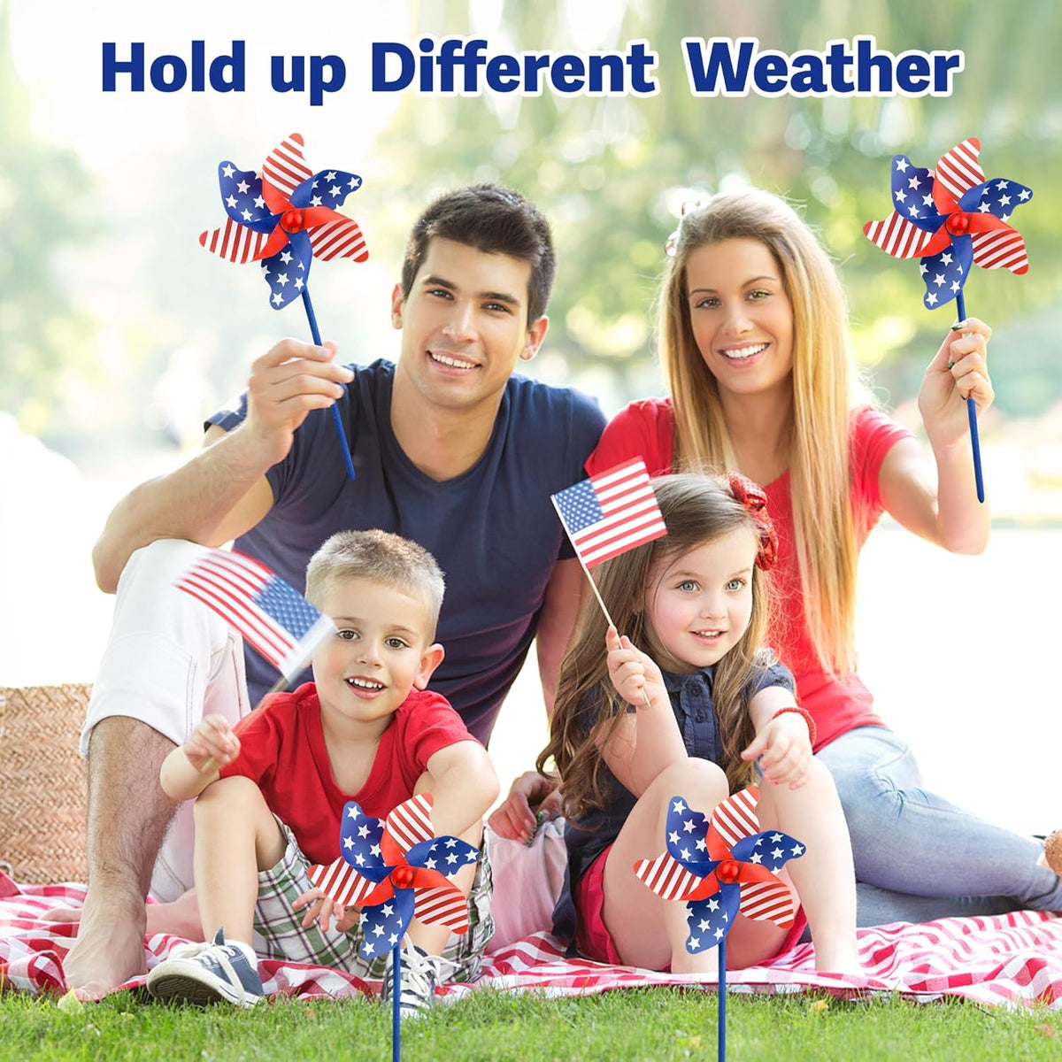 IiILittle 12 Pack Patriotic Pinwheels, No Assembly Required, American Flag Pinwheels, Wind Spinners for Yard for 4th of July Decor, Memorial Day Decor, Patriotic Outdoor Decor