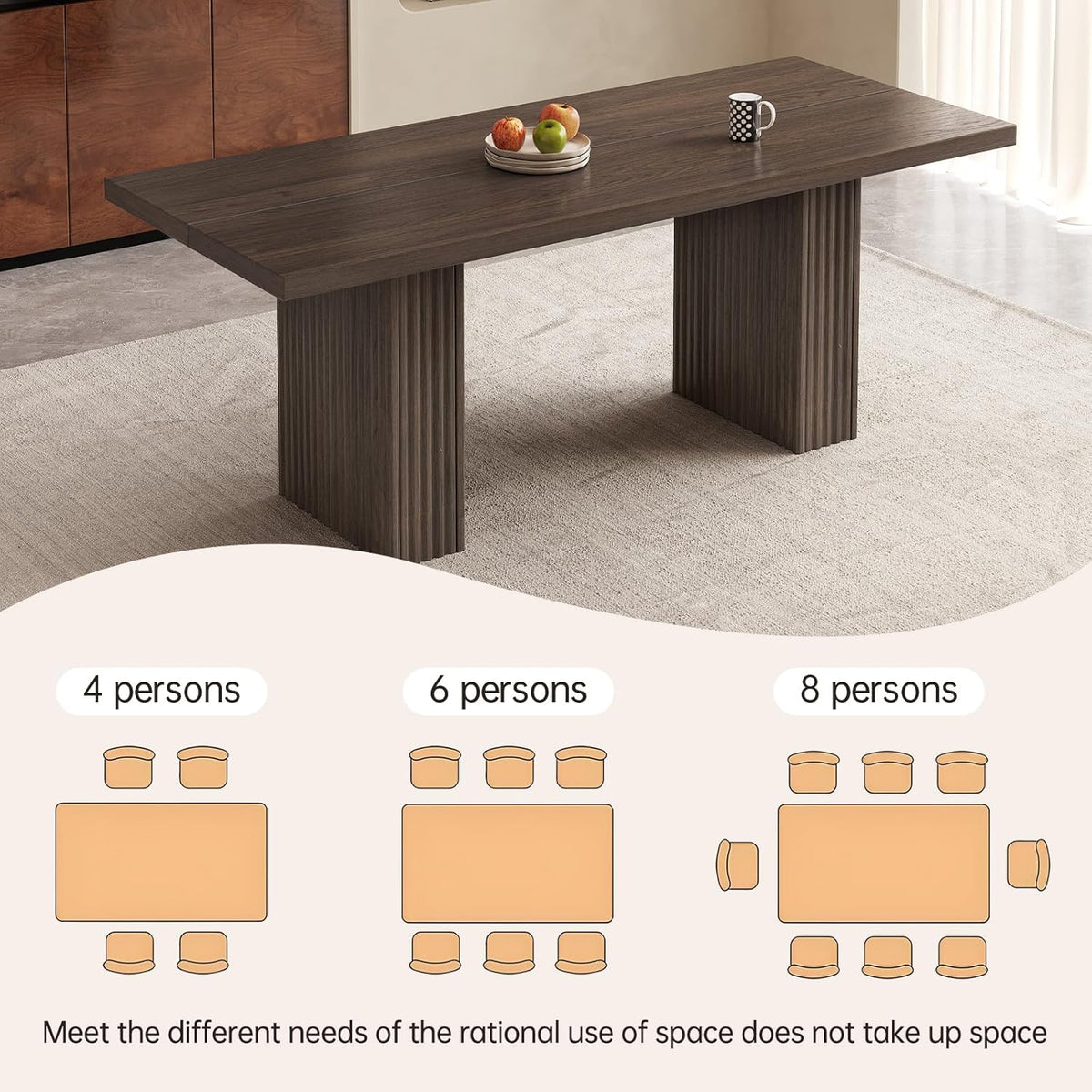 Farmhouse Dining Table for 4-6, 66.9" Modern Wood Kitchen Table with Double Pedestal Base, Rectangular Dining Table for Apartment & Living Room, Scratch-Resistant, Oak