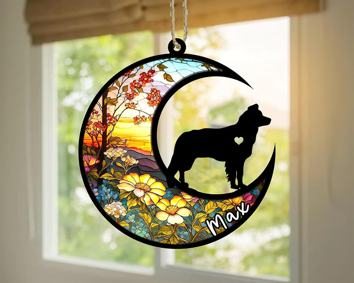 Personalized Dog Memorial, Custom Name Border Collie Dog Christmas Ornament with Name, Custom Breeds, Pet Loss Light Catcher, Gifts for Lovers Loss of Pet Sympathy on Mothers Day Christmas