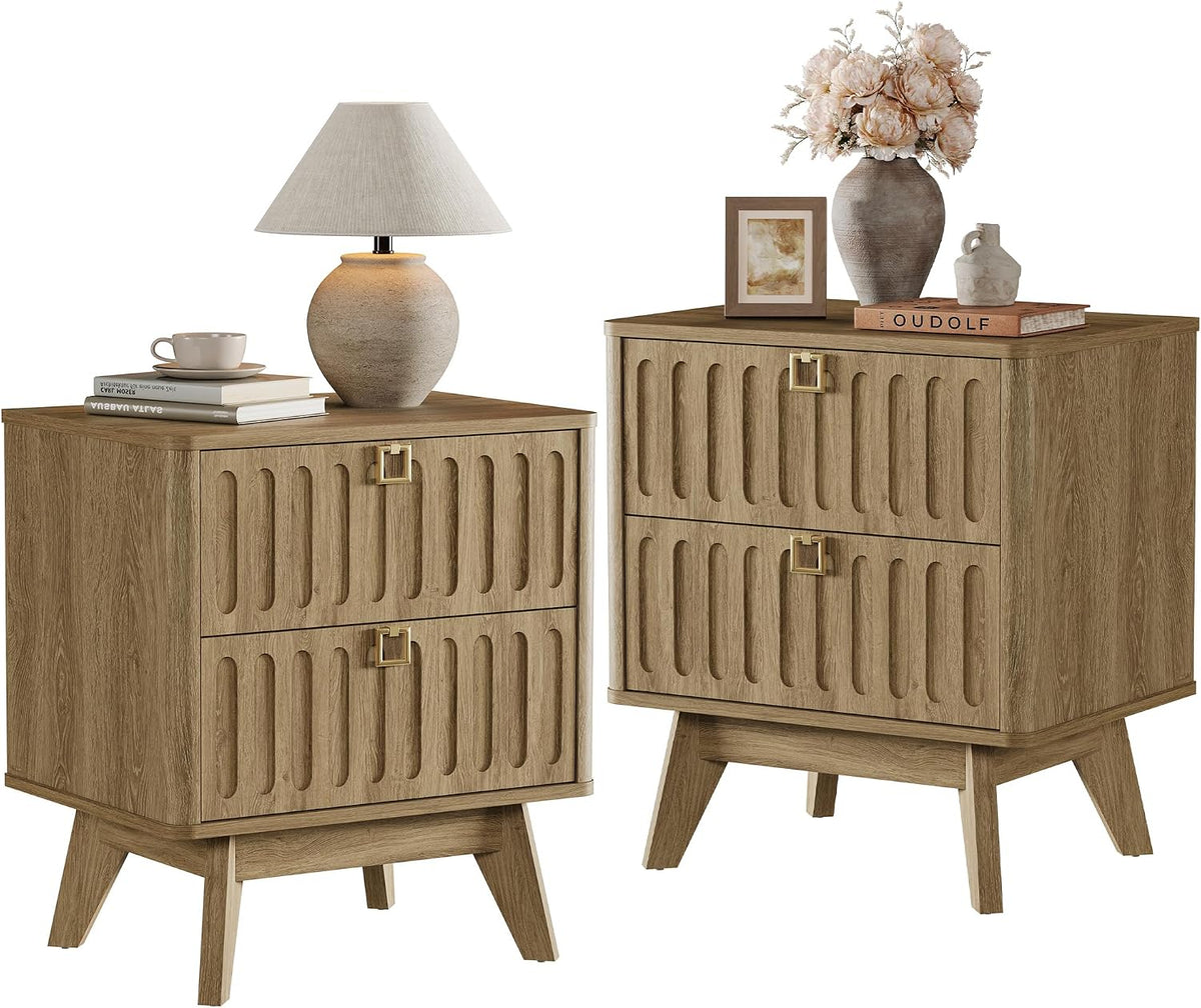 SICOTAS Nightstands Set of 2 with Drawers, 21" Wide Modern Bedside Tables