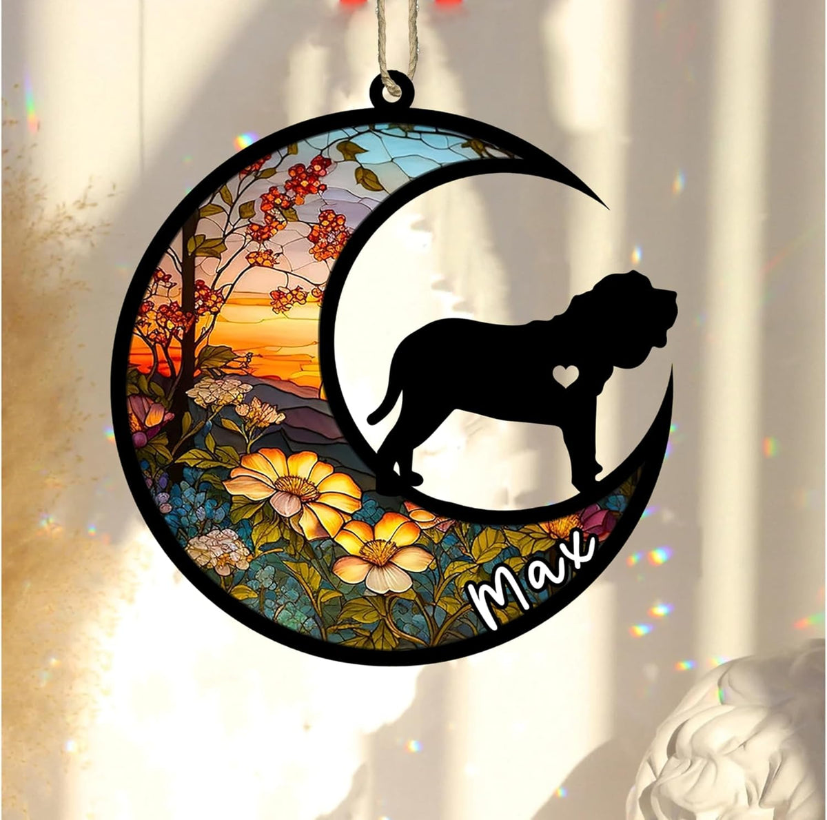 Personalized Dog Memorial, Custom Name Spanish Mastiff Dog Christmas Ornament with Name, Custom Breeds, Pet Loss Light Catcher, Gifts for Lovers Loss of Pet Sympathy on Mothers Day Christmas