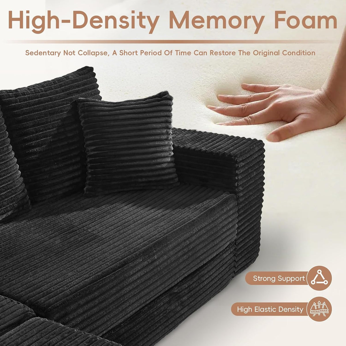 106" Modular Cloud Sofa Couch Convertible Sectional with High Density Foam, 4-in-1 Sofa Bed/Tatami/L-Shape Couch, No Assembly Required Black Couch