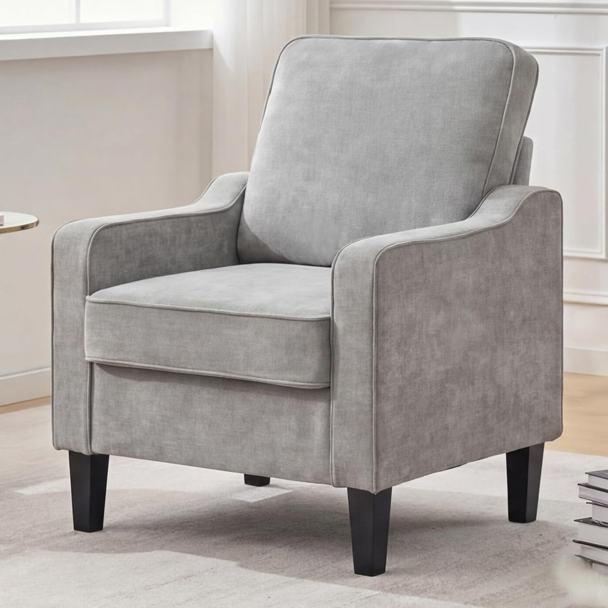 Mangodan Comfy Accent Chair for Living Room, Mid Century Modern Reading Chair for Bedroom, Office and Waiting Room, Upholstered Armchair Single Sofa Chair with Reinforced Legs(Light Grey, Set of 1)