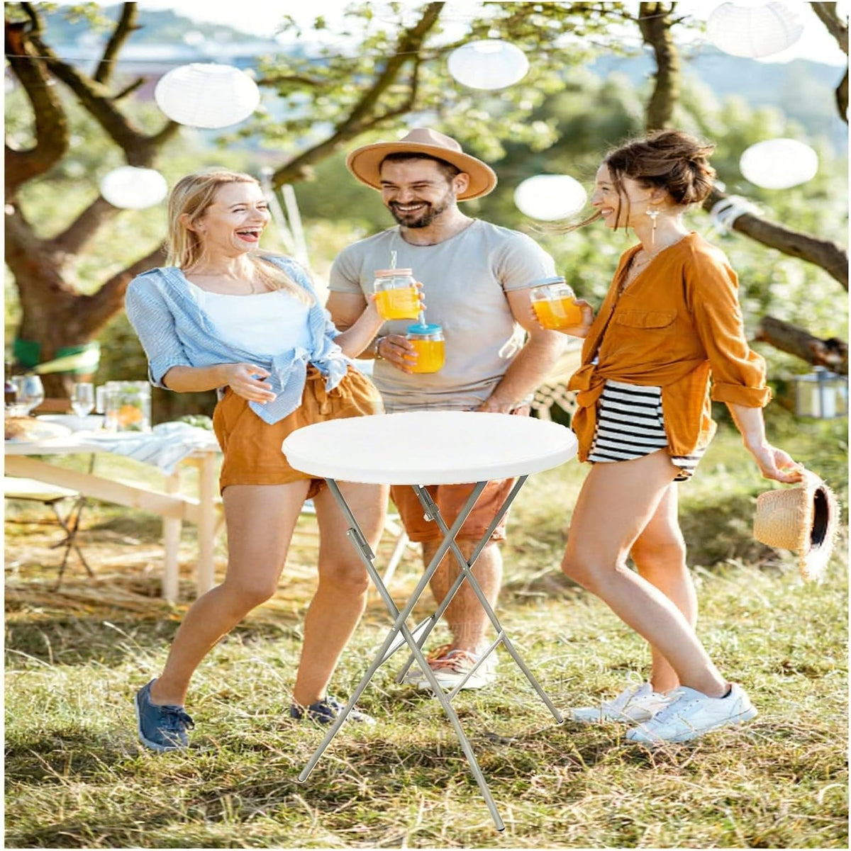 28in Cocktail Table, no Assembly Required, High Top Folding Table | Foldable Portable Plastic Round Bar Height Tables, Indoor Outdoor for Party Banquet Wedding Picnic Dining Camping, White