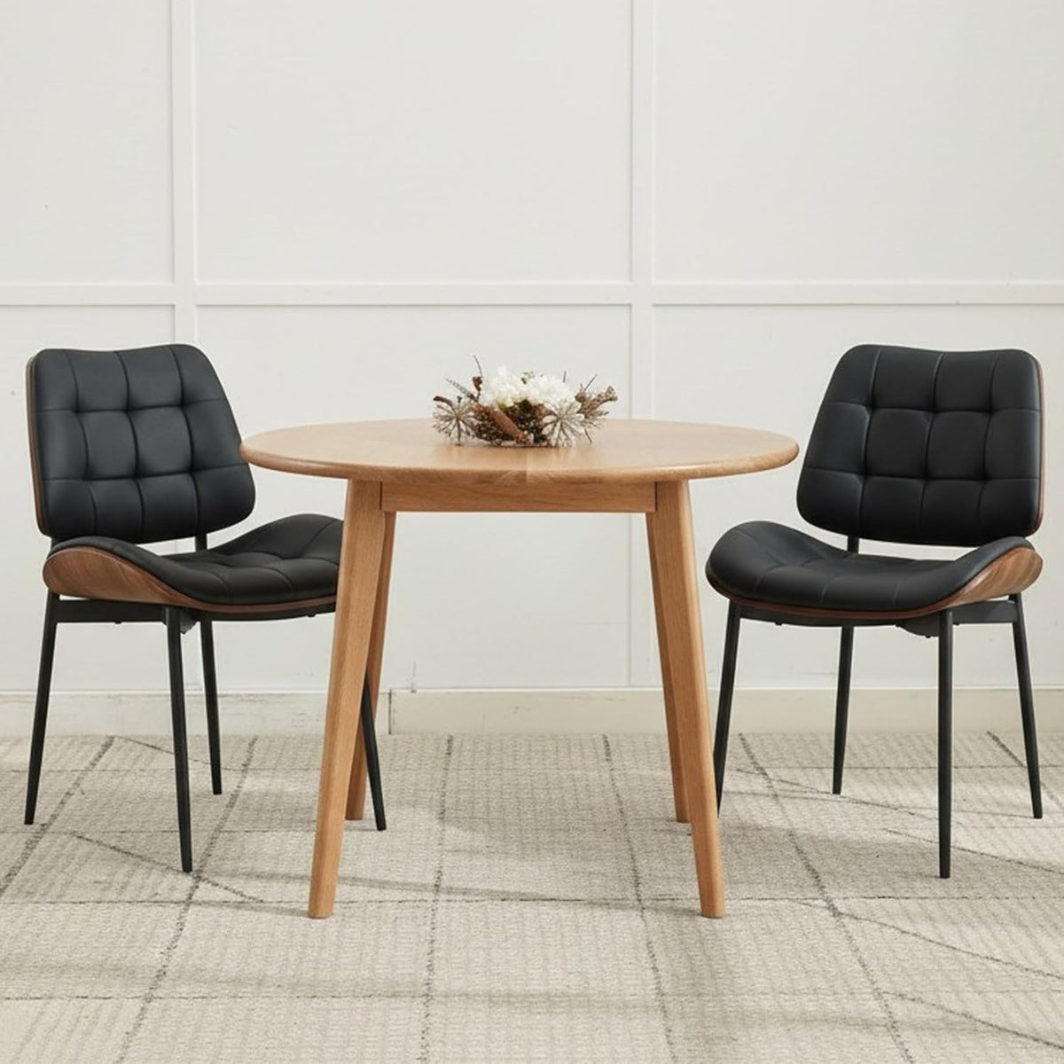 Upholstered Dining Chairs Set of 6, Mid Century Modern Faux Leather Dining Chairs with Walnut Bentwood Back and Metal Legs for Dining Room, Restaurant, Café, Black