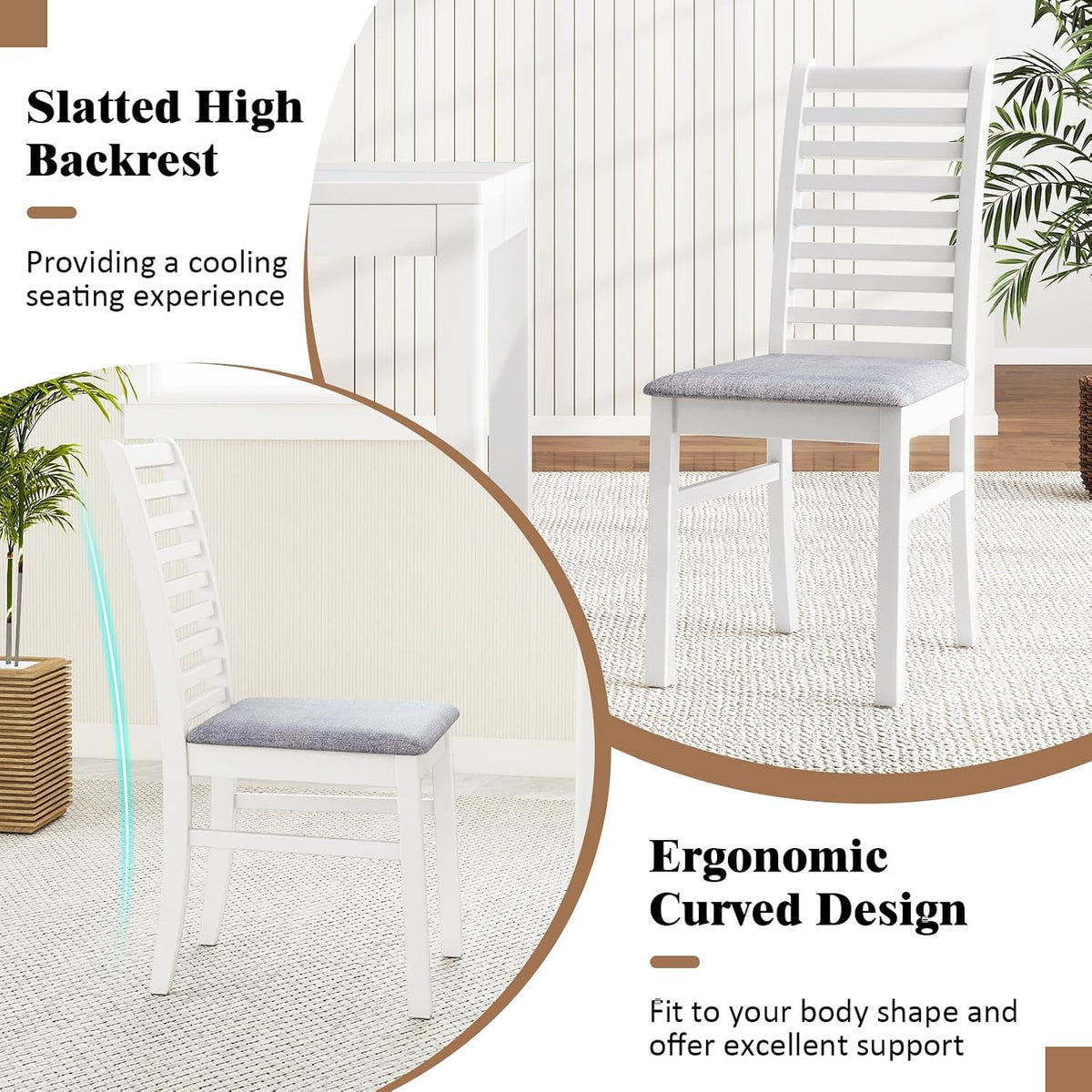 GOFLAME Wooden Dining Chairs Set of 4, Fabric Upholstered Kitchen Chairs with Rubber Wood Legs, Padded Seat & High Backrest, Armless Side Chairs for Dining Room, Living Room, Restaurant, White