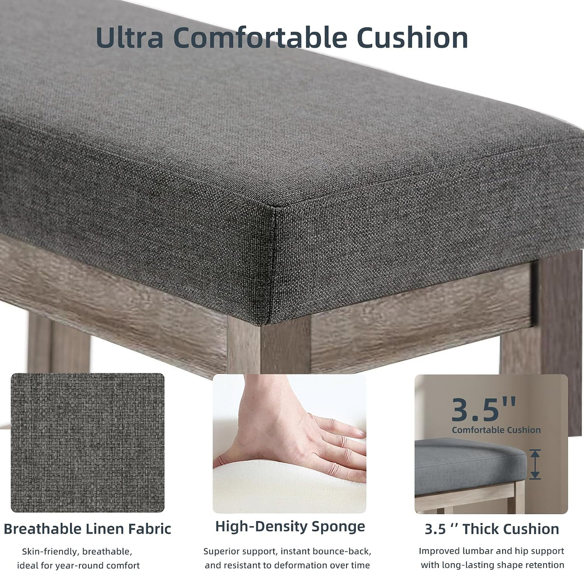 CangLong 27 Inch Wide Rectangle Ottoman Bench Grey Footstool, Linen Look Polyester Fabric for Living Room, Bedroom, Grey
