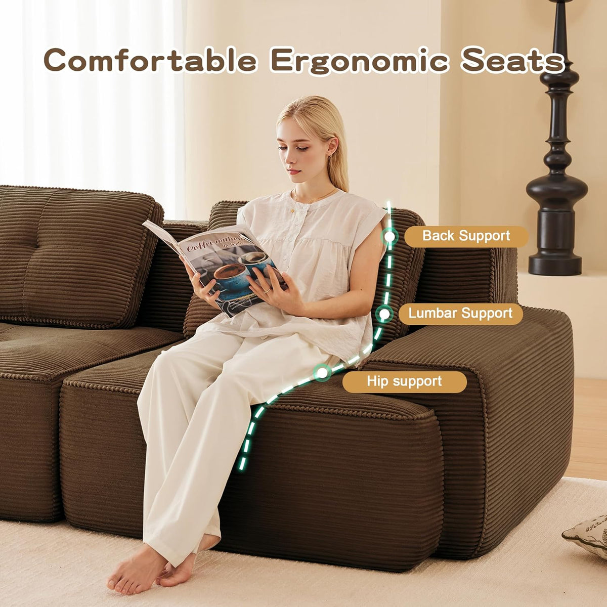 Oversized Modular Sectional Sofa, Modern V Shaped Corner Couch with Ottoman, Comfy 5 Seater Cloud Sleeper Sofa with Deep Seat, Customizable Layout Couches for Living Room, Apartment, Brown