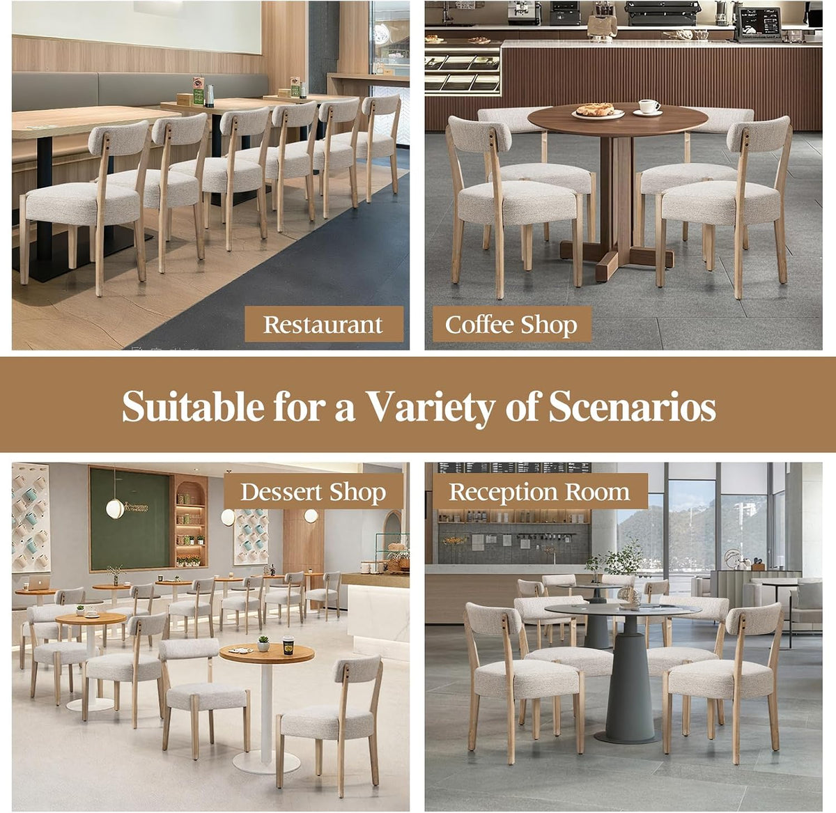 ZJhome Dining Chairs,Set of 6 Mid-Century Modern Wooden Kitchen Chairs with Linen Upholstery - Low-Back Woven Design for Kitchen & Dining Room,Oatmeal Fabric