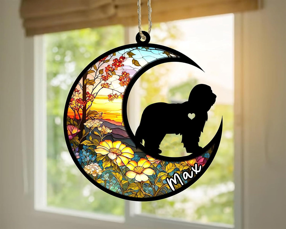 Personalized Dog Memorial, Custom Name Bearded Collie Dog Christmas Ornament with Name, Custom Breeds, Pet Loss Light Catcher, Gifts for Lovers Loss of Pet Sympathy on Mothers Day Christmas