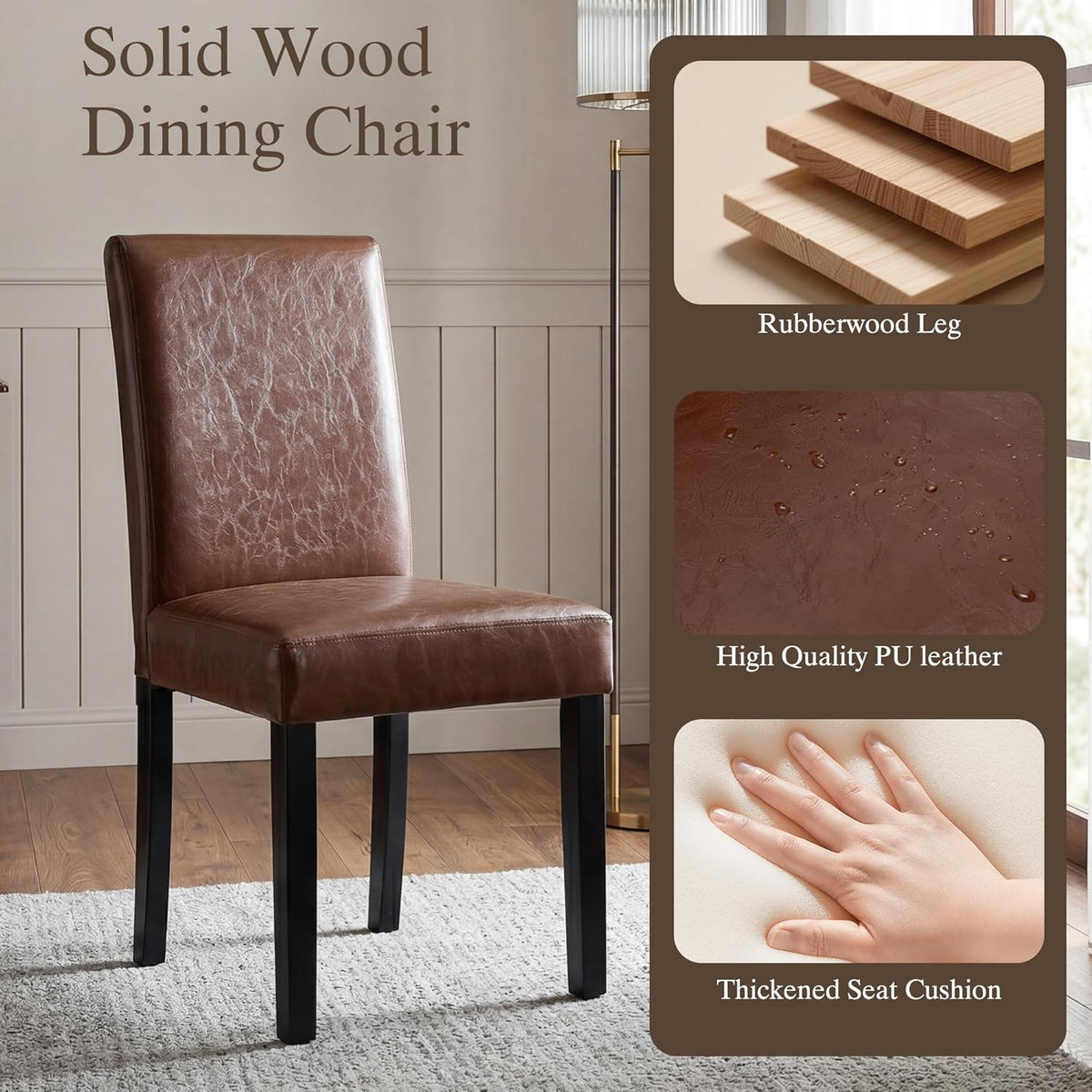 LSSBOUGHT Modern Dining Chair Urban Style Linen Kicthen Chairs with Solid Wood Legs for Dining Room and Restaurant (Brown, Set of 6)