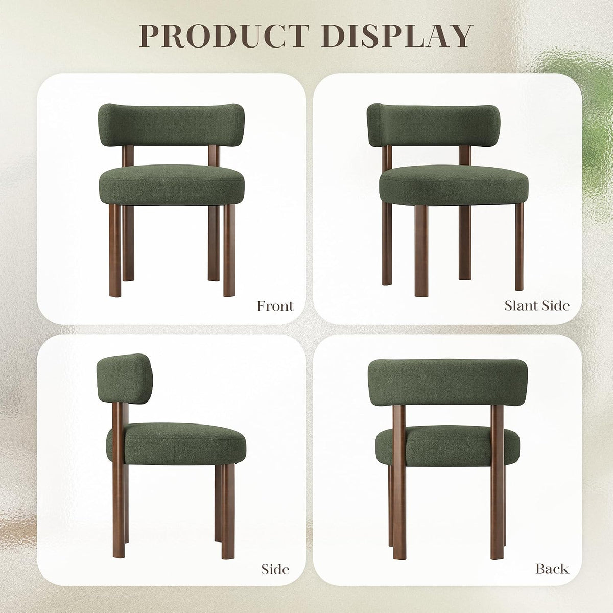 Wooden Dining Chairs Set of 4, Upholstered Kitchen Chairs with Solid Wood Legs, Mid Century Dining Room Chair with Ergonomic Curved Backrest for Kitchen Dining Vanity, Green