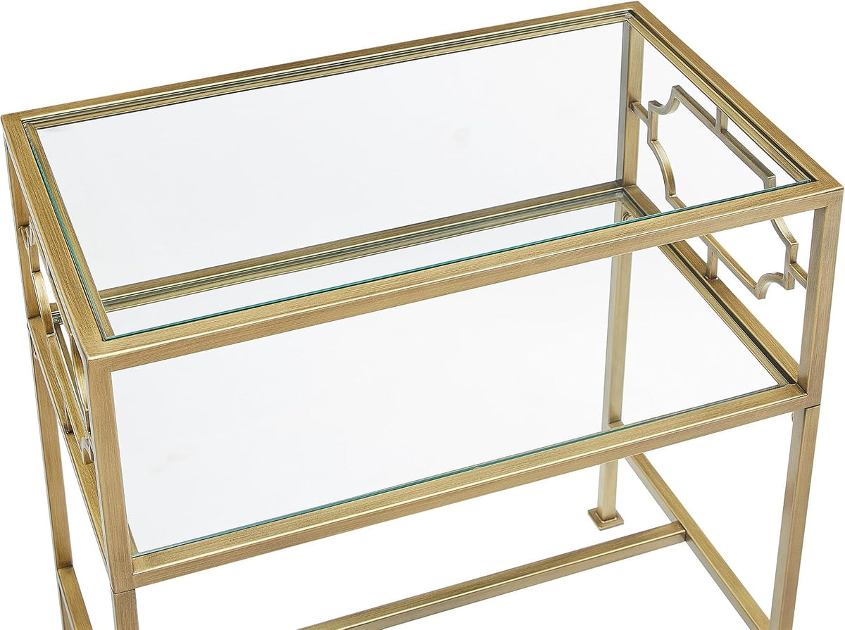 Gretna Rectangular Antique Gold Metal and Glass Accent Table