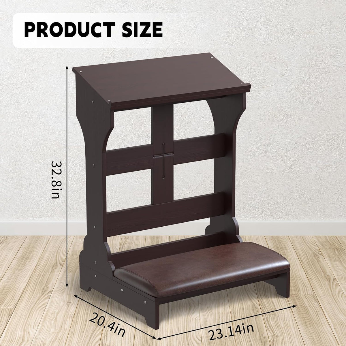 Prayer Kneeler, Wooden Prayer Bench Stool with Shelf and Cushion, Padded Kneeler Shelf for Kneeling at Home, Church Prayer Bench Stool Table