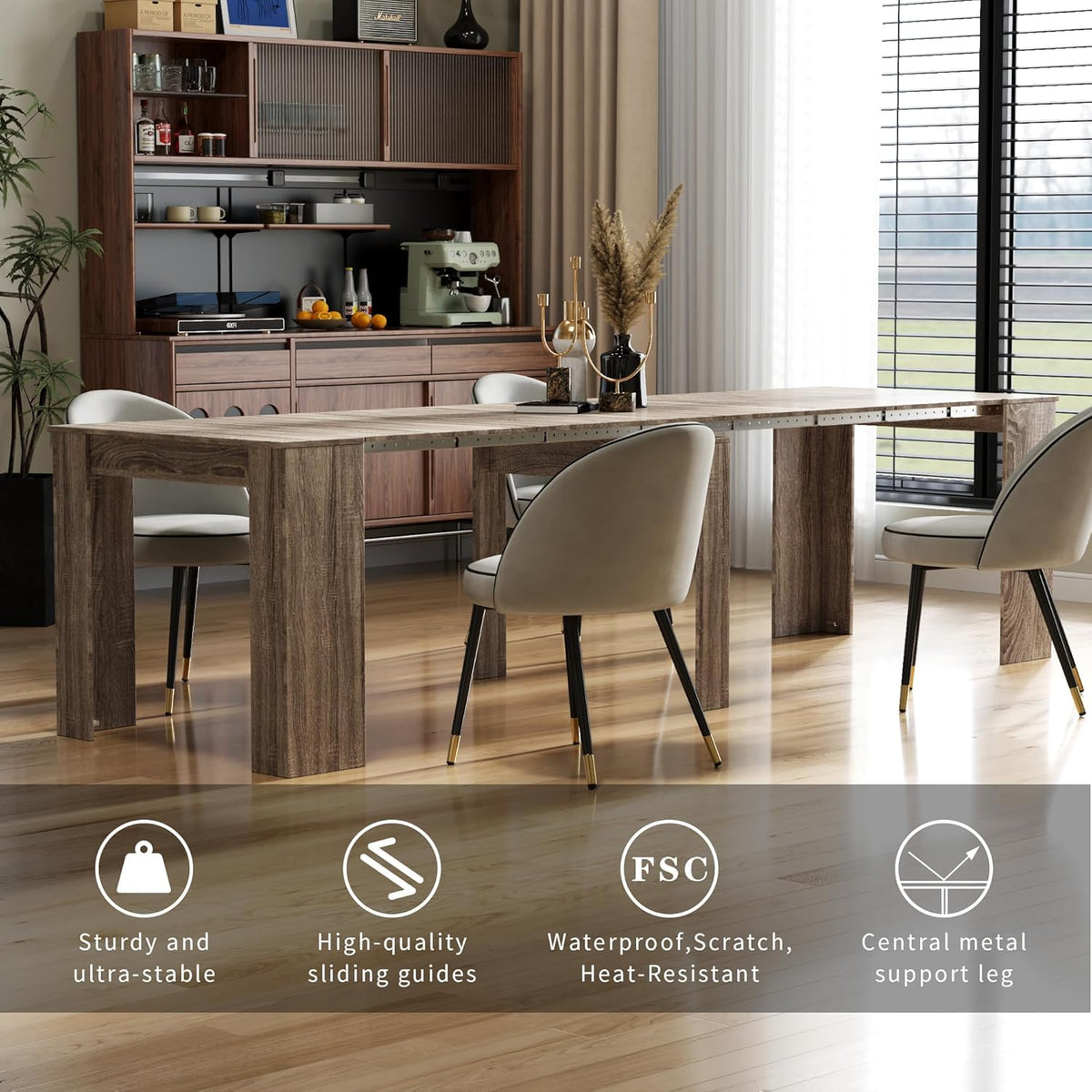 Extendable Dining Table, Transformer Extra Console Table for 1-12 People, Folding Space Saving Dining Room Table for Homes, Apartments, Oak