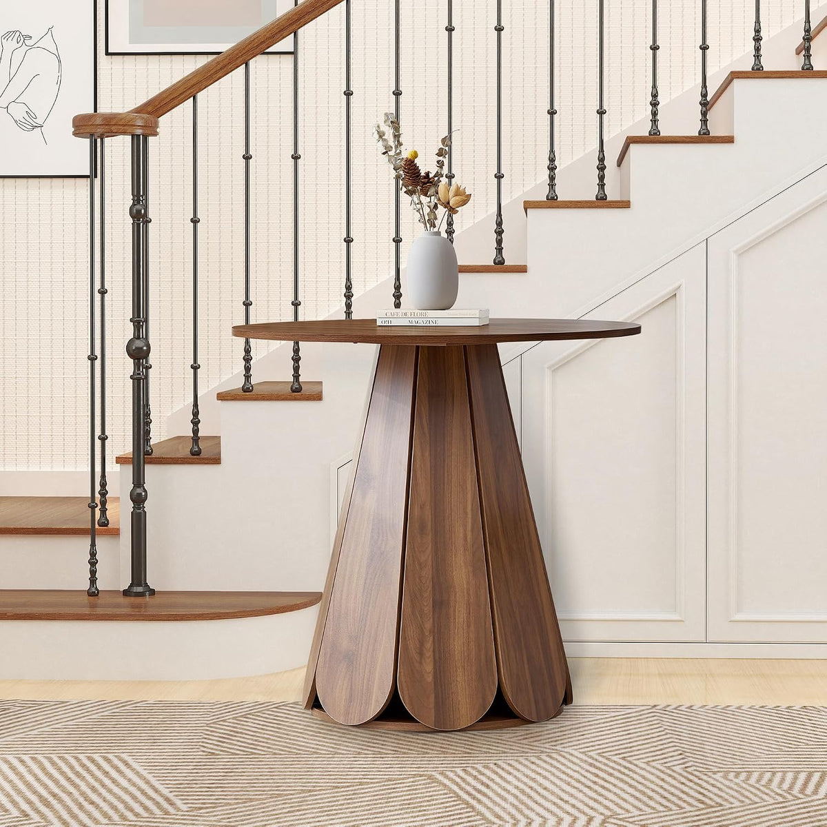 31.5 inch Small Round Dining Table, Modern Kitchen Table for 2 to 4 Person, Farmhouse Wood Circle Dining Room Tables with Pedestal Base, Space Saving Dinner Tables for Apartment, Small Space, Walnut