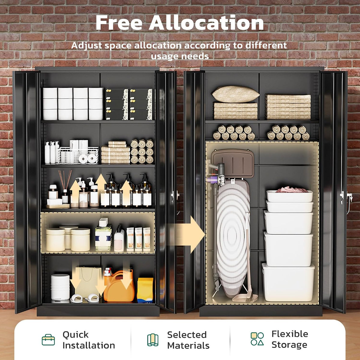 Greenvelly 72" H Metal Storage Cabinet, 36" W x 18" D Black Metal Cabinet with 2 Doors and 4 Adjustable Shelves,Locking Cabinets for Office, Home, Garage, School