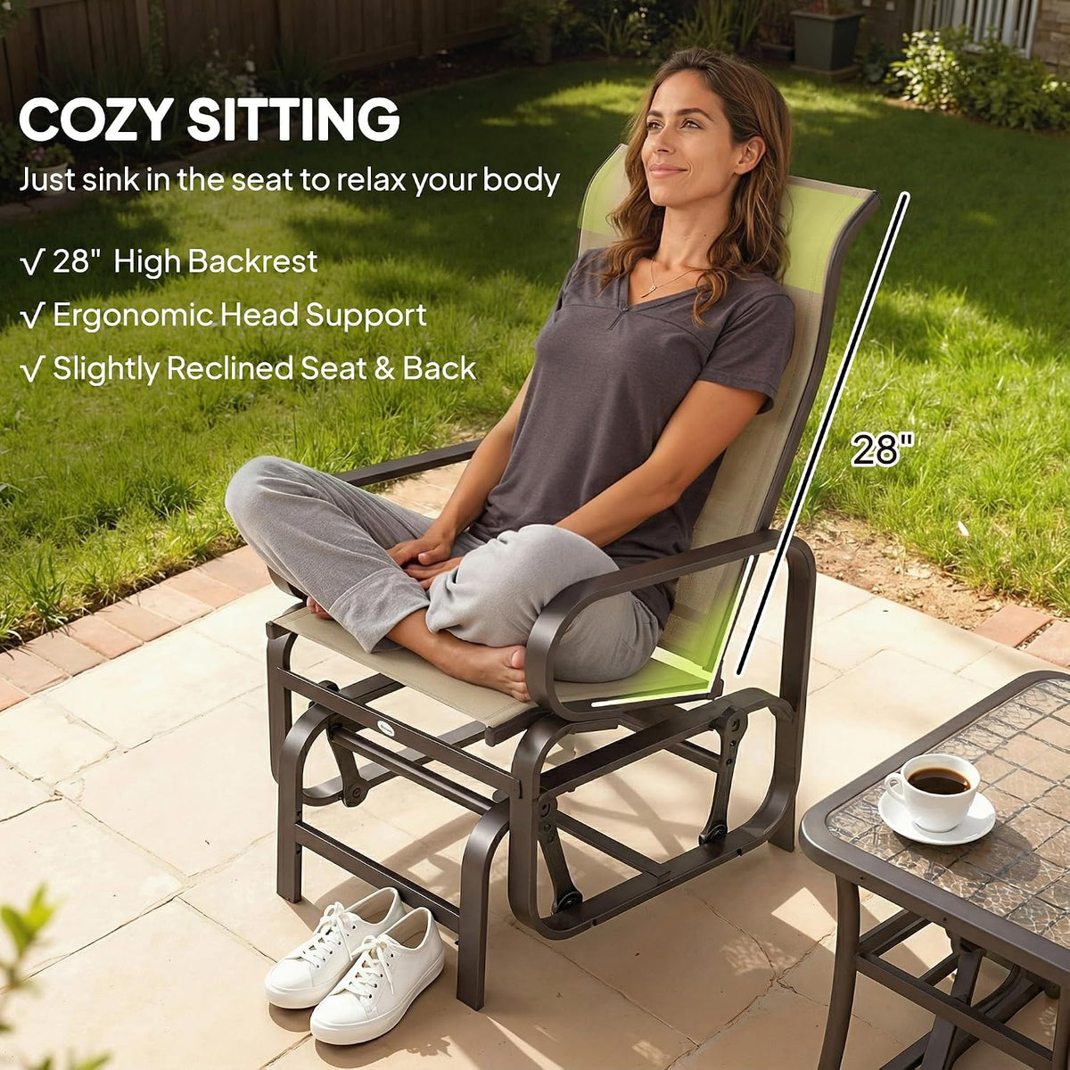 Outsunny Outdoor Glider Chair Set of 2, Smooth Gliding Mechanism, Khaki | Gliders for Outside Patio, Lightweight Construction, Backyard