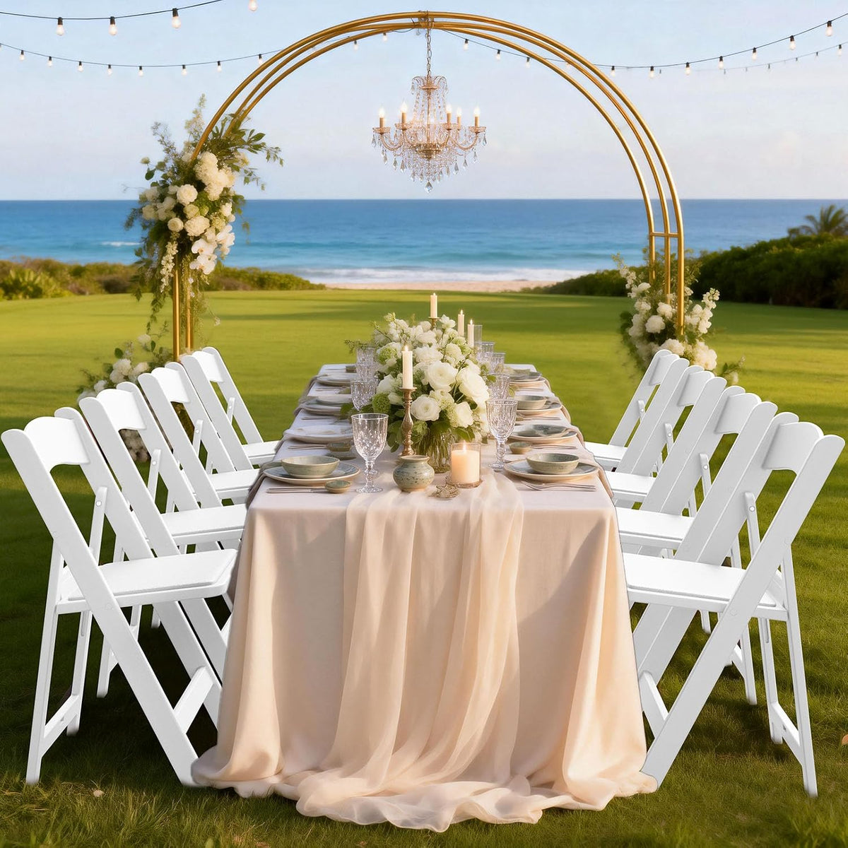 Nazhura Garden and Patio Folding Chair Set of 4 for Events and Wedding, Lightweight with Padded Seat, Water-Proof, Double Braced Frame, Non-Slip Feet, 350LB Capacity (White)