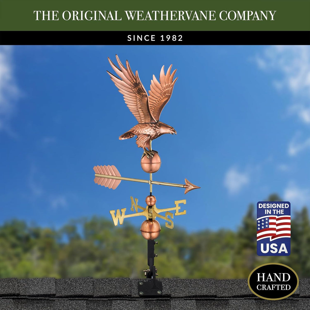 Good Directions Polished Copper Eagle Weathervane – Decorative Rooftop Accent for Barns, Homes, Sheds, and Cupolas – Durable & Handcrafted