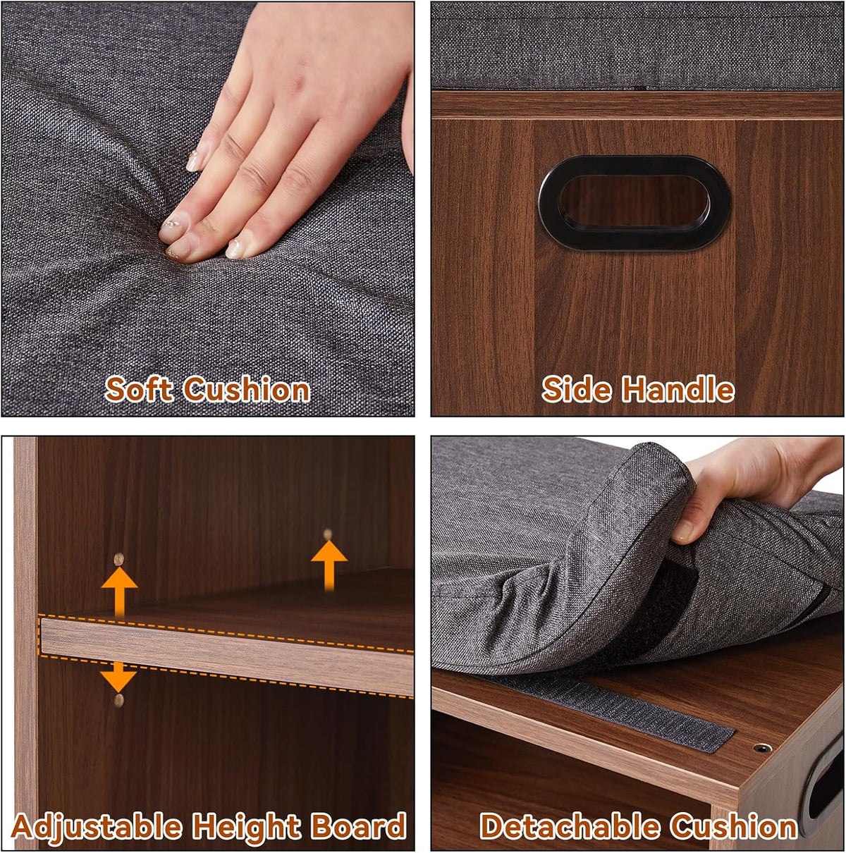 YMYNY Small Shoe Storage Bench with Cushion, 2 Tier Entryway Bench with Shoe Storage, Shoe Rack Bench for Entryway, Living Room, Hallway, Closet, Bedroom, 15.4L*11W*16.54H, Light Walnut HBD028LW
