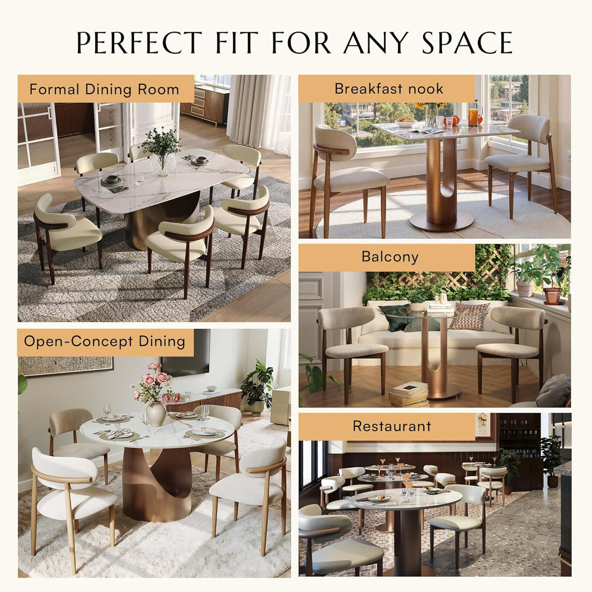 POVISON Modern Dining Chairs Set of 4, Armless PU Leather Dining Chair with PU Cushions and Dark Bronze-Coloured Metal Leg
