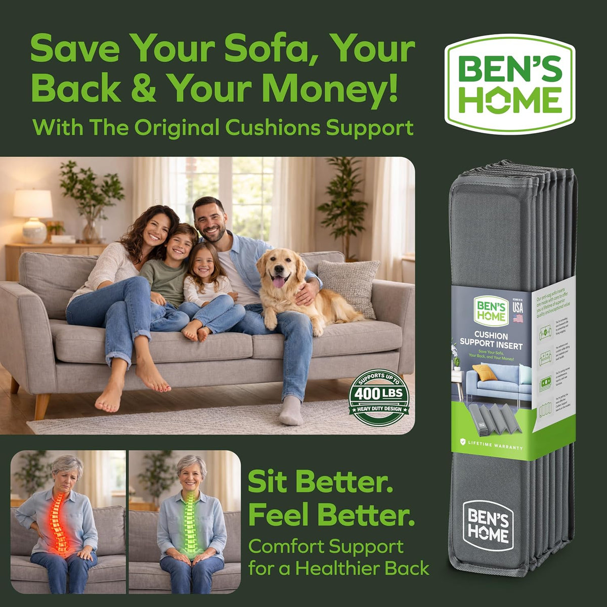 BEN'SHOME® Couch Cushion Support Board, Fix Sagging Sofas | 58-67" x 19.7"