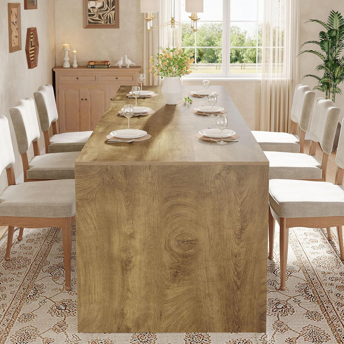 Tribesigns Extra Long Dining Table for 6-8 People, 78.7-Inch Rectangular Kitchen Table with Wooden Tabletop and Legs for Kitchen, Dining Room, Living Room, Heavy Duty, Brown