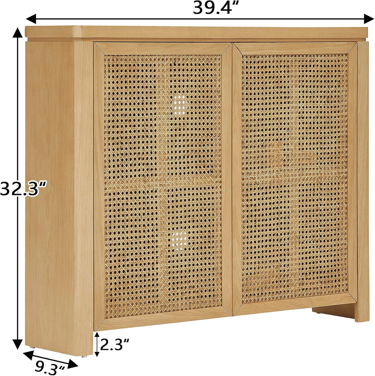 LKTART Small Sideboard Buffet Cabinet,Thin Kitchen Storage Cabinet with 2 Rattan Doors,Boho Wooden Console Table for Living Room,Entryway(39.4" Natural)