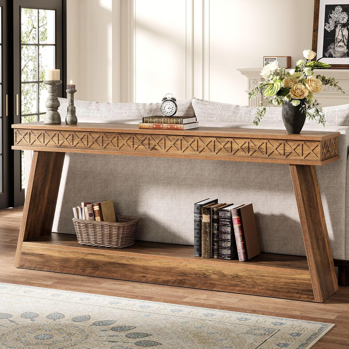 Tribesigns 70.9 Inch Extra Long Console Table for Entryway, 2-Tier | Narrow Sofa Table, Behind Couch Table, Farmhouse Entryway Table with Storage, for Living Room, Hallyway, Foyer, Rustic Brown