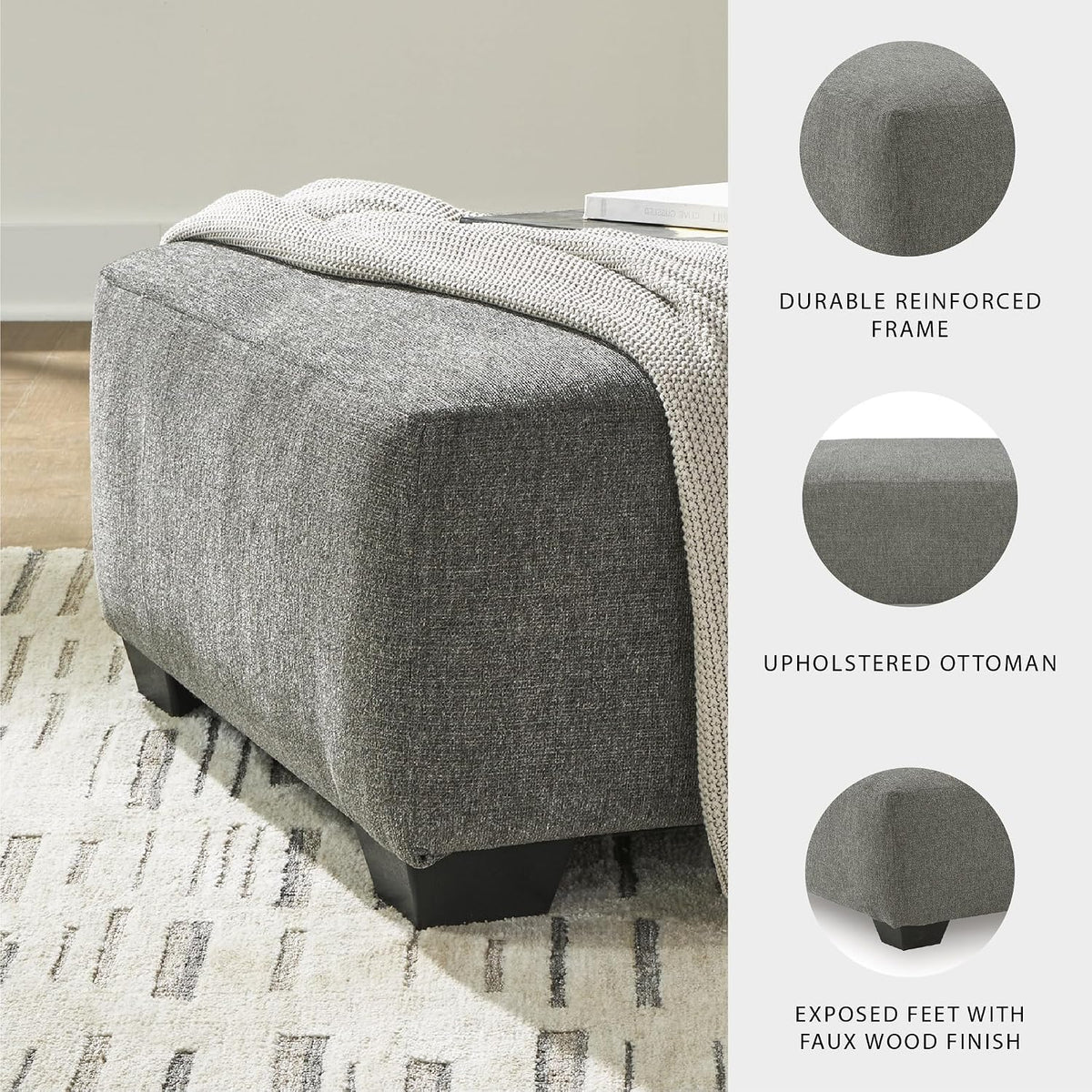 Signature Design by Ashley Revenna Casual Square Upholstered Oversized Accent Ottoman, Gray