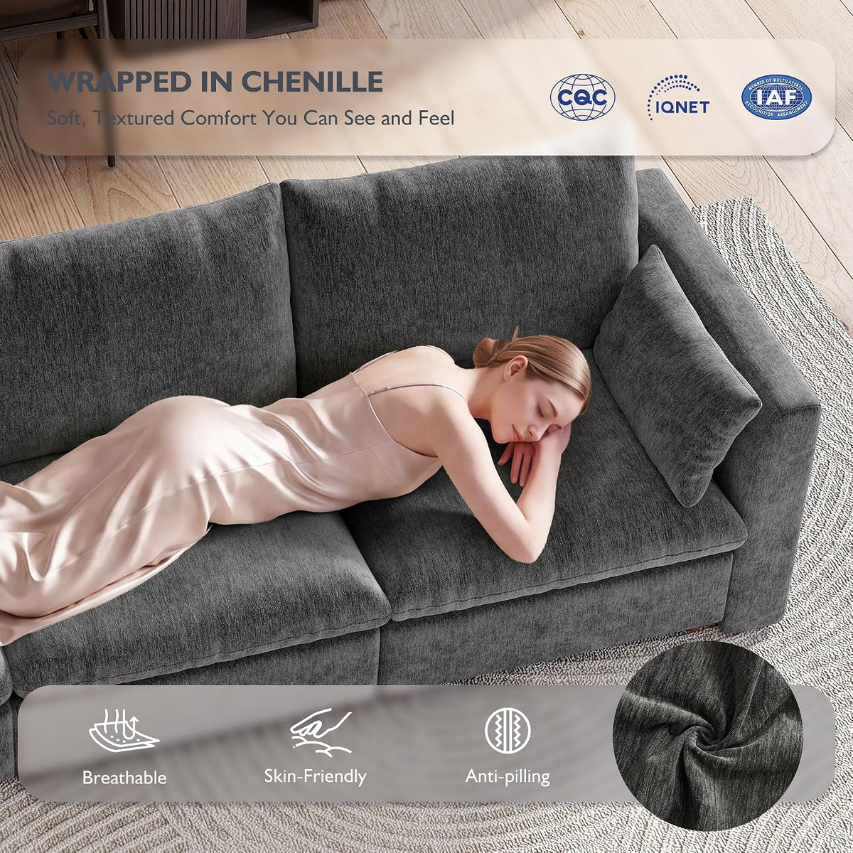 Ihanherry 146" Oversized Modular Sectional Sofa, Modern V Shaped Cloud Couch with 2 Storage Ottoman, 8-Seat Comfy Chenille Deep Seat Sofa with 2 Pillows for Living Room, Grey