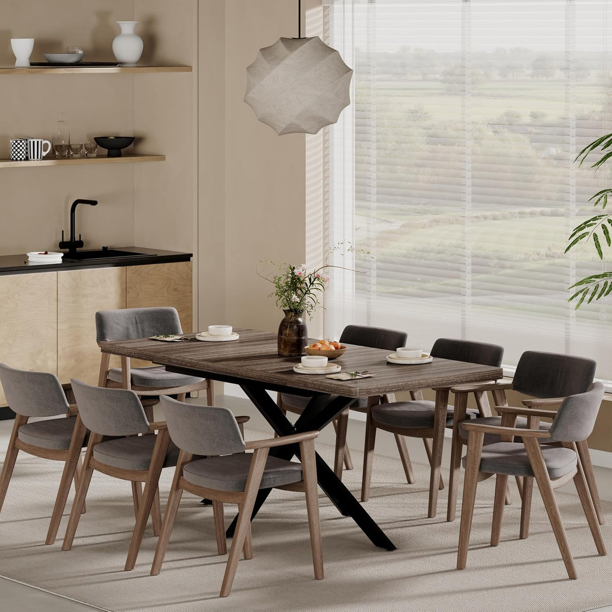 Extendable Dining Room Table for 4 6 8, 55"-70.9" Kitchen Table Rectangle Wood, Expandable Dining Table with Hidden Storage, Space Saving Farmhouse Kitchen Table for Kitchen Dining Living Room