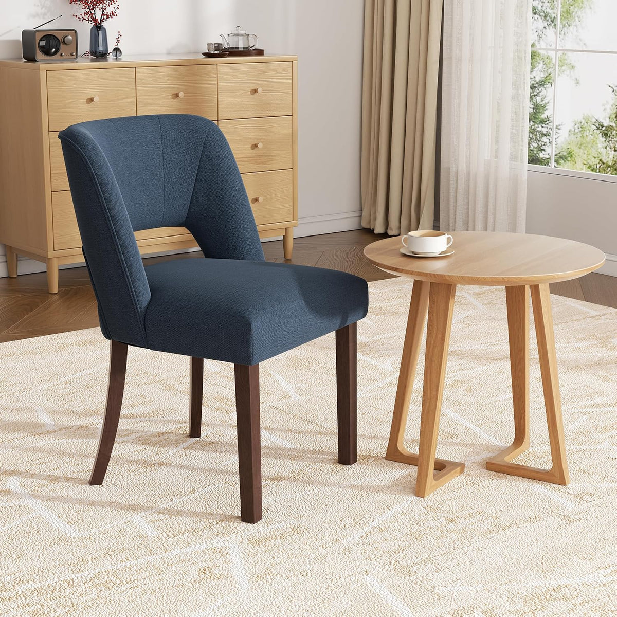 Dining Chairs Set of 2,Modern Dining Room Chairs with Thick Cushions,Linen Upholstered Kitchen Dining Chairs with Wood Legs for Kitchen Dining Room Living Room,Darkblue