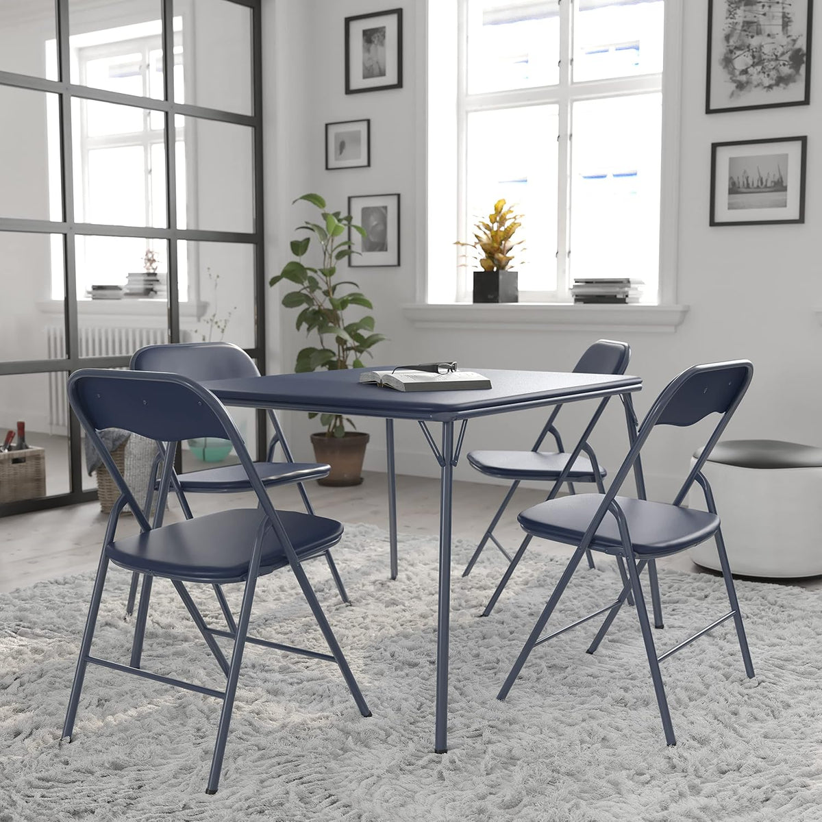 Flash Furniture Madison 5-Piece Folding Card Table and Chair Set, Navy | Portable, Indoor/Outdoor, Event Table and Chairs