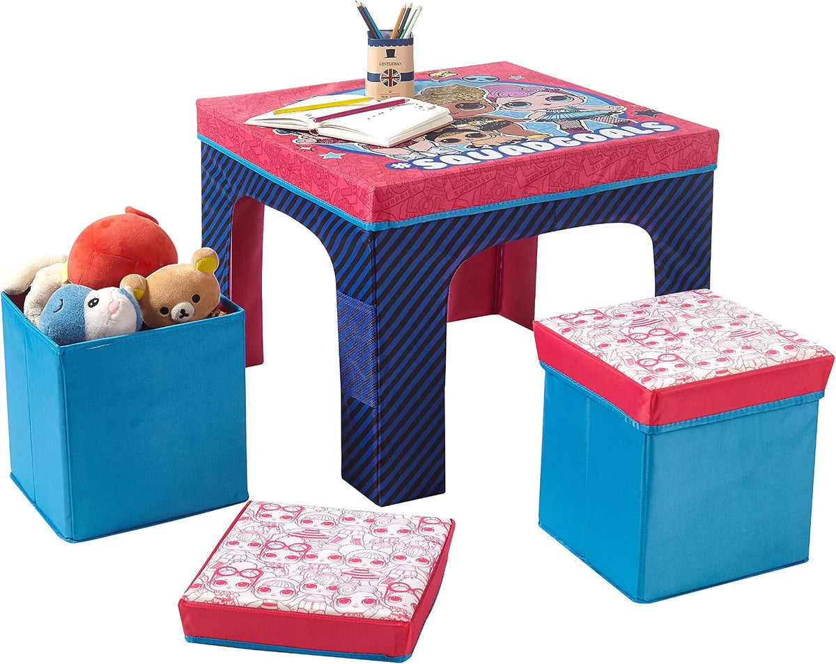 LOL Surprise 3 Piece Collapsible Table and Chair Set with Storage Table and 2 Ottomans
