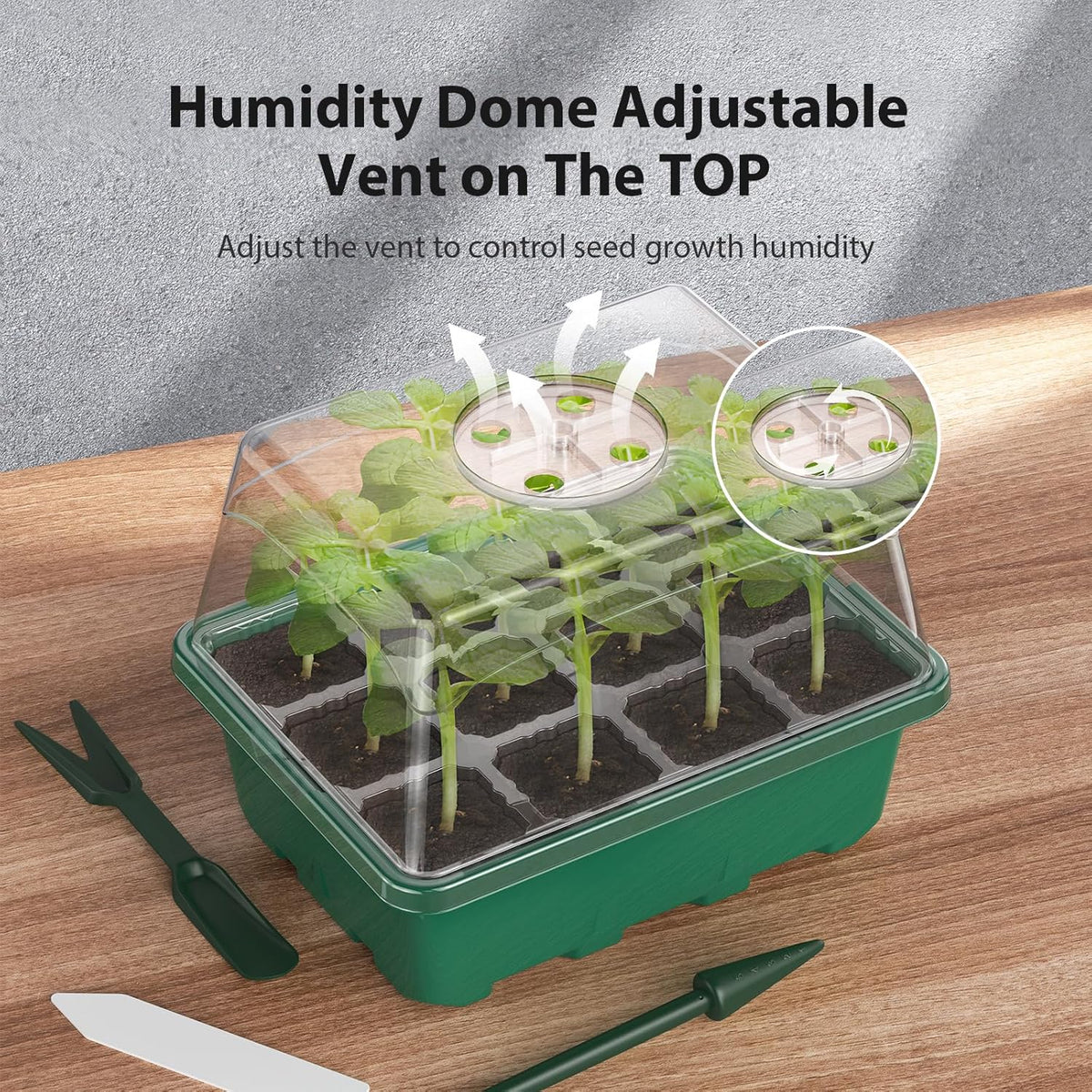 Seed Starter Tray, 10PCS Seed Starter Kit, Seedling Starter Trays with Heightened Lids for Seed Staring, Indoor Gardening Plant Germination Trays (12 Cells per Tray) Green