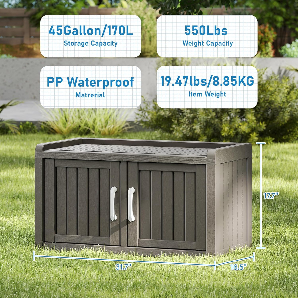 NUNU LAB Shoe Cabinet, Waterproof UV-Resistant Outdoor/Indoor Shoe Storage Cabinet with Adjustable Shelves, Shoe Organizer Bench with 2 Barn Doors for Foyer, Hallway, Living Room, Black