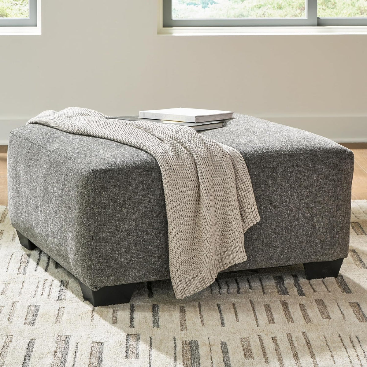 Signature Design by Ashley Revenna Casual Square Upholstered Oversized Accent Ottoman, Gray
