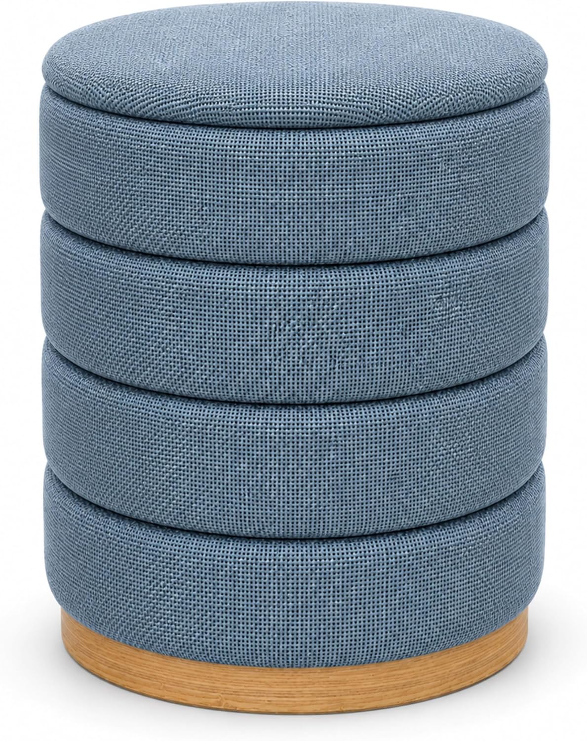 Linen Storage Ottoman Round Footrest with Hidden Storage, Light Blue 16" L X16 W X 17" H